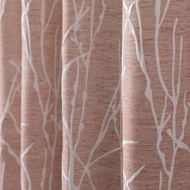 Pitalk Rust Patterned Curtains 63 Inch Length for Bedroom 2 Panels Back Tab Pocket Tree Branch Embossed Embroidered Clay Colored Terracotta Curtain for Dining Room Kitchen 50% Blackout Room Darkening