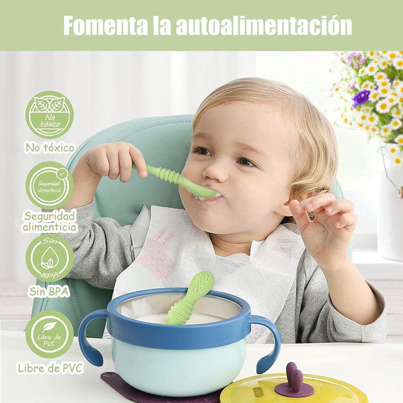 Juego de 6 Cucharas Masticables de Silicona Pequeños, Cucharas para