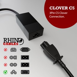 rhinocables Clover Mains C5 Kettle UK Mains Cable Cloverleaf Power Supply Micky Mouse Lead for Laptops and Power Adapters (10m)