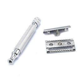 OdontoMed2011 Chrome Handle Double Edge Safety Reusable Razor Eco Friendly Male Grooming - Includes 5 Blades (BTS-315)