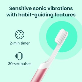 Quip Adult Electric Toothbrush - Sonic Toothbrush with Travel Cover & Mirror Mount, Soft Bristles, Timer, and Metal Handle - Pink