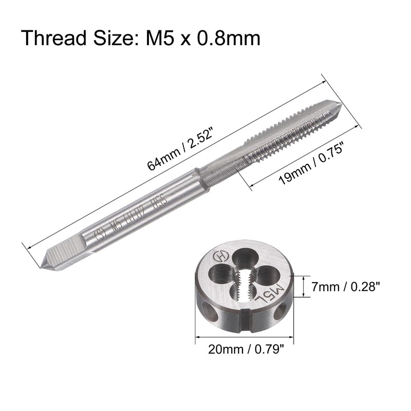 TOP-VIGOR M5 x 0.8mm Metric Left Hand Tap and Die