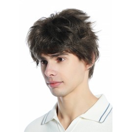 WIG ME UP - M-252A-18 Wig for Men and Women, Short Retro 80s Toupees Wild as Uncombed Brown Medium Brown