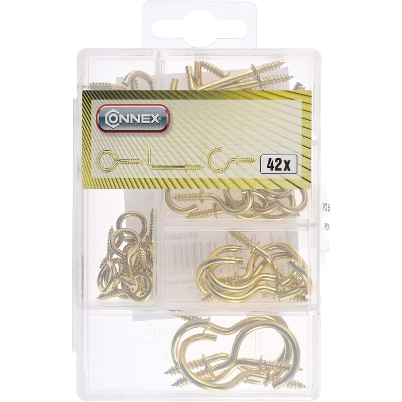 Connex Screw Hook Assortment 42 Pieces – Various Hooks in