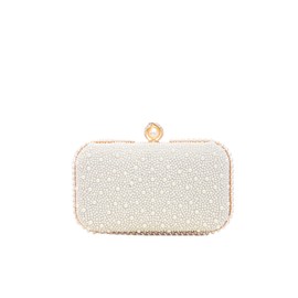Zweig & Ewigkeit Elegant Women's Evening Bag with Faux Pearls and Gold Chain - Stylish 2-in-1 Handbag & Shoulder Bag - Perfect Clutch Bag for Wedding, Party & Events in Unique Design, White