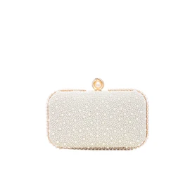 Zweig & Ewigkeit Elegant Women's Evening Bag with Faux Pearls and Gold Chain - Stylish 2-in-1 Handbag & Shoulder Bag - Perfect Clutch Bag for Wedding, Party & Events in Unique Design, White