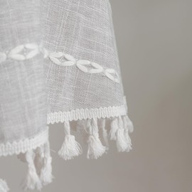 YZKITM Round Rustic Small Tablecloth Washable Striped Jacquard Linen Doily Heavy Weight Farmhouse Style Tassel Table Cover for Kitchen Dining Party Night Tables Decoration 24 Inch Light Grey