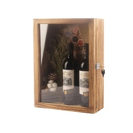 12”x17” Deep Shadow Box Frame Large Display Cases Wooden Wall-Mounted Hinged Door for Red Wine Bottles,Champagne,Big Liquor Etc (Carbonized Color)
