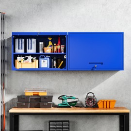Yizosh Metal Garage Wall Cabinet with Doors and Shelves, Wall Mounted Metal Storage Cabinet, Floating Garage Tool Cabinet for Garage, Basement, Kitchen, Warehouse (Blue, 21.6" H)