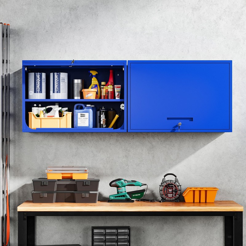 Yizosh Metal Garage Wall Cabinet with Doors and Shelves, Wall