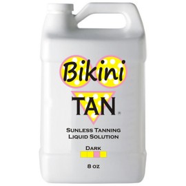 BIKINI TAN – DARK - Spray Tan Solution - 8 oz - Sunless Self Tanning Liquid for Airbrush or HVLP System + INCLUDES: Applicator Mitt, Application Gloves and Best Fake Tanner Lotion Mousse Sample