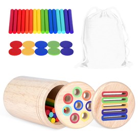 JDF3CISH Juguetes Montessori para Niños de 1-3 Años | Juguetes Educativos para Clasificar Colores | Juegos Sensoriales para Desarrollar Motricidad Fina (Pieza Redonda + Palo Redondo)