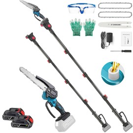 2-IN-1 Cordless 8 Inch Pole Saw, Upgraded Mini Chainsaw with Pole, 21V Electric Pole Chainsaw W/2Pcs 3.0Ah Battery & Auto Oiling, 35FT/S Speed, 14.2FT Max Reach,for Tree Branches Pruning, Wood Cutting