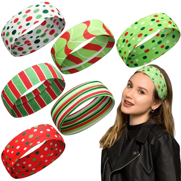 Breathffy 6 Pcs Christmas Headbands for Women Xmas Striped Non