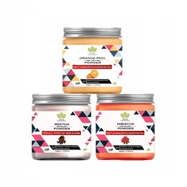 Haria Naturals 100% Pure & Naturals Orange Peel Powder 100gm & Reetha Powder 100gm & Hibiscus Powder 100gm (Pack Of 3) 300GM