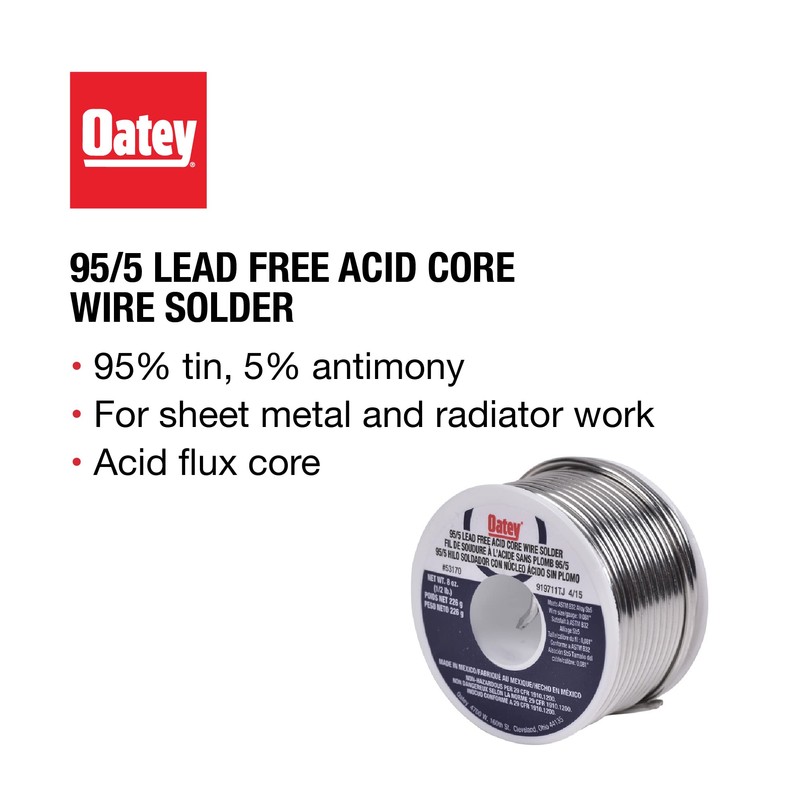Oatey 53176 95/5 Acid Core Wire Solder-Carded, 1/4 lb