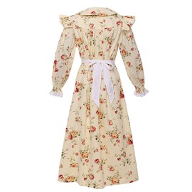 GRACEART Victorian Costume School Pioneer Colonial Outfit Prairie Dress 99.99% Cotton (US-12, Yellow)