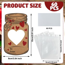 60 Pack Valentines Day Cards Mason Candy Jar Happy Valentines Day Cards Bulk Funny Valentines Exchange Cards Unique Valentines Gifts for School Class Classroom Prize Party Favors (Candy Not Included)