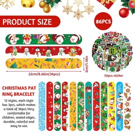 FORYNXHWIN Christmas Snap Bracelets, Snap Bracelet, Children's Snap Bracelet, Grinch Snap Bracelets, 36 Slap Bands and 50 Stickers for Christmas Party, Party Bags, Gifts for Children