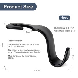 xiaowanwan Pack of 6 Hooks Car Headrest, Car Seat Headrest Hook, Car Organiser Back Seat Hook, Car Back Seat Headrest Hook for Briefcase, Cups, Handbags (Black)