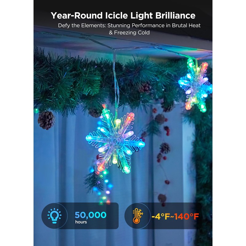 Brightown Smart Snowflake Lights, 12ft 96LED with 8 Drops Outdoor