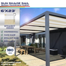 Windscreen4less 6' x 23' Sun Shade Sail Straight Edge Sun Shade Canopy Cover Outdoor with Grommets D-Ring UV Block for Pergola Backyard Patio (Beige White Stripe)