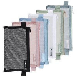 Pack of 6 Transparent Zip Mesh Zip Pouch Pencil Case Cosmetic Bag Transparent Pencil Case Pouch Clear Exam Pencil Pouch Nylon for School Office Supplies Cosmetics