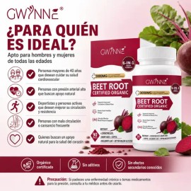 Gwynne Organic Beet Root Capsules 3000mg 90 Cápsulas Con Coq10,remolacha En Polvo Soporta Lmproved Circulación Y Flujo Sanguíneo,proporcionar Soporte Cardíaco Y De Presión Arterial