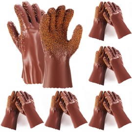 Teenyyou 6 Pairs Sewer Snake Gloves Non Slip and Reusable PVC Sewer Abrasion Resistant Drain Cleaning Waterproof Safety Plumbing Snake Gloves for Men Women Plumber Tools (Brown)