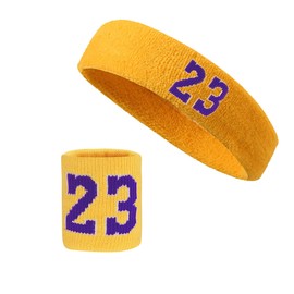XXPUHFT Basketball Wristbands Sweatbands Kit, Purple 23 Sweat Bands, Athletic Basketball Wrist Sweatbands and Head Band for Party Accessories