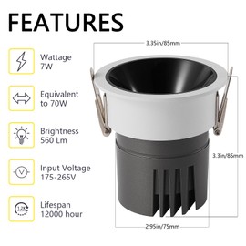 CXWV 3 Inch LED Recessed Downlight,7W Dimmable Anti-Glare Ceiling Light with Driver, CRI92 560LM,3000K/4000K/6000K White and Black Lighting Fixture(6 Pack)(3000K-Warm Light)