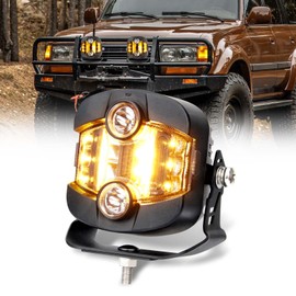 MIRUNNY 4 Inch Side Shooter LED Pod, 120W Aluminum Alloy Housing Round Offroad Light, Amber DRL & Spotlight for Wrangler Pickup Truck 4x4 UTV ATV(1 pod)