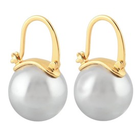 925 Sterling Silver Pearl Dangle Drop Earrings for Women Hypoallergenic 14K Gold Plated Clasp Elegant Jewelry Size 14mm (grey)