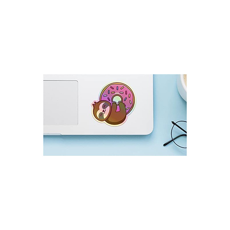 Holographic Sloth Hanging on Donut Unique Sticker Cool Decal Humor