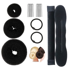Herramientas para Peinar el Cabello,Kit de 17 Piezas Accesorios para Peinado,Moldeador de Donas y Máquina para Hacer Moños de Pelo,con Clips de Pelo para Mujeres Niñas Trenzado de Pelo (negro)