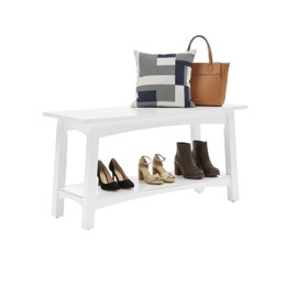 Craftsbury 36-Inch Solid Wood Entryway Bench with Storage Shelf – Easy Assembly Small Seating Bench for Hallway, Living Room, or Foyer by Alaterre Furniture (White)