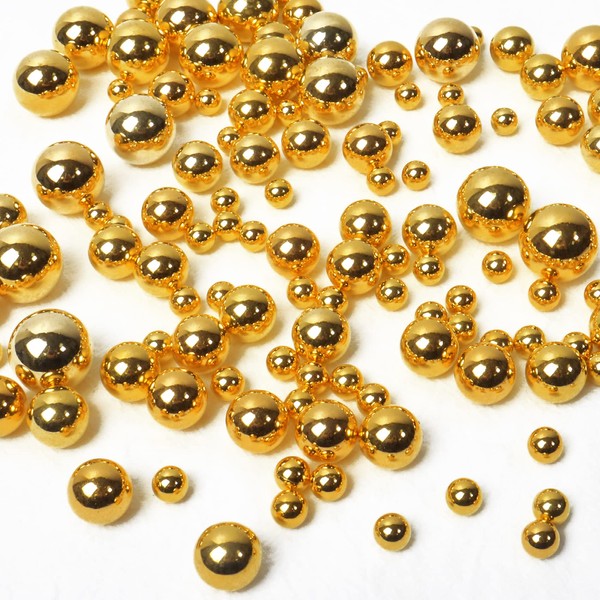 150Pcs Floating Pearls Vase Filler, No Hole Pearl Beads Vase Centerpieces Makeup Beads for Brush Holder Home Wedding Centerpiece Decor 8/14/20mm, Gold