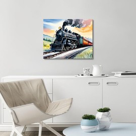 TISHIRON Paint by Number for Adults Paint by Number Watercolor Steam Engine Train Abstract for Adult Kids and Beginners Canvas Art Home Decor Artwork Painting by Numbers Canvas Gift 16x20 in