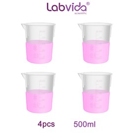 Labvida 4 vasos de plástico apilables, vol.500 ml, material de polipropileno, con graduación moldeada, LVB004