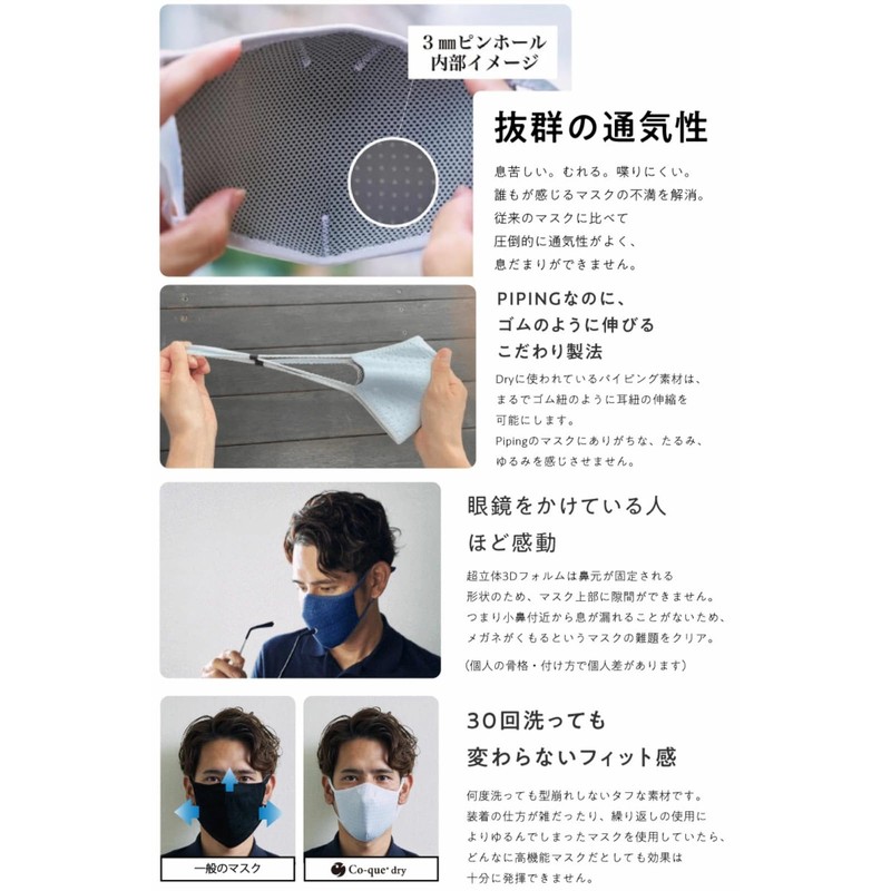 Co-que Dry Mask for Easy Breathing, Prevents Fogging, Prevents Stuffy,