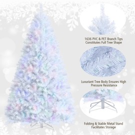 DORTALA Artificial Christmas Tree, 8FT Pine Iridescent Xmas Tree with 1636 Branch Tips, Foldable Metal Stand, White