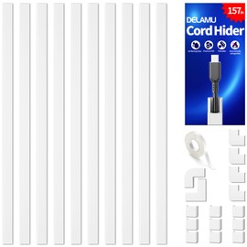 Delamu 157in Cord Covers for Wires on Wall, Cord Hider for 1 Cord, Paintable Cable Hider, Cable Management Wire Covers for Cords, W0.55 H0.4in, White