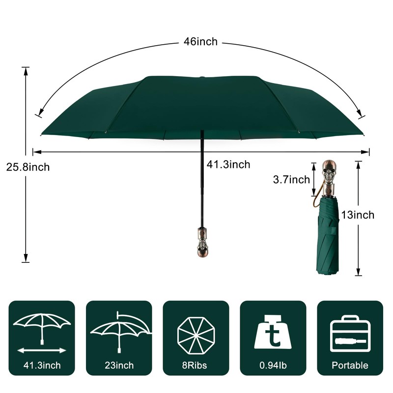 Lejorain Men's Black Skull Umbrella - Cool Luxury Auto Open