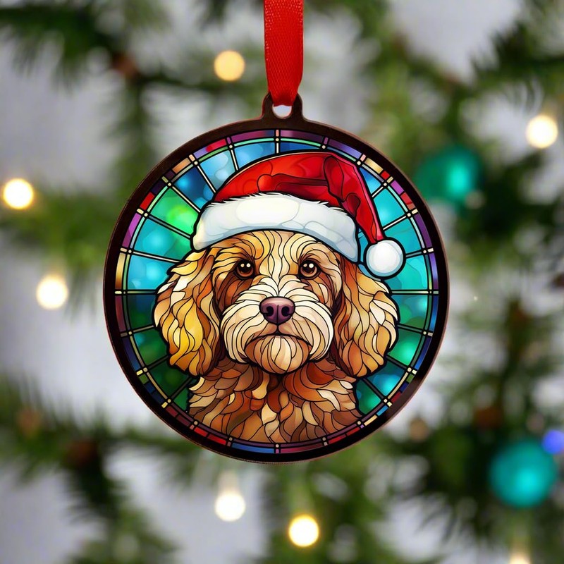 Image Industry Cockapoo Golden in Santa Hat Suncatcher Decoration -
