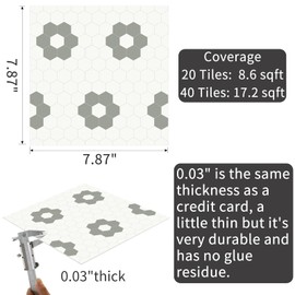 MORCART Peel and Stick Floor Tile, Vinyl Flooring Waterproof, DIY Flooring for Bathroom, Kitchen, Fireplace, Pet House, Stairs, Bedrooms, Wall(20PCS,7.87" x 7.87",Gray+White)