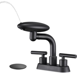 Matte Black Bathroom Sink Faucet，Modern 3 Hole Bathroom Faucet 2 Handle 4 Inch Centerset with 4 Water Outlet Modes, 360° Swivel Spout & Pop-Up Drain