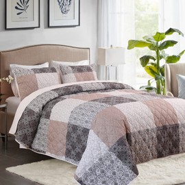 BALAPET Oversized King 128x120 Bedspread for California King Bed, Patchwork Plaid Grey Brown Coverlet Set with 2 Matching Shams, Soft Lightweight Quilted Bedding Set for All Season