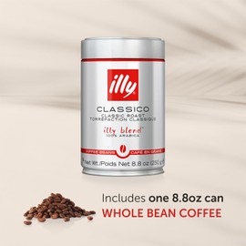 illy Whole Bean Coffee - Perfectly Roasted Whole Coffee Beans – Classico Medium Roast - with Notes of Caramel, Orange Blossom & Jasmine - 100% Arabica Coffee - No Preservatives – 250g