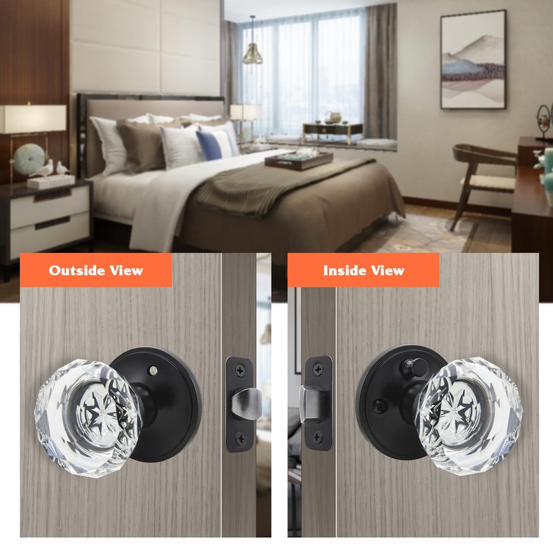 Solidware Glass Crystal Door Knob, Modern Design Door Lockset, Matte