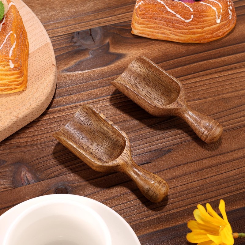 BOXOB 2pcs Mini Acacia Wood Coffee Spoons, Multipurpose Tablespoon Scoops